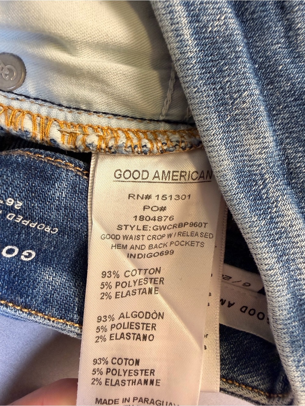 Good American Good Waist Crop Raw Hem High-Rise Skinny Women’s Jeans Size 6 - Picture 7 of 9